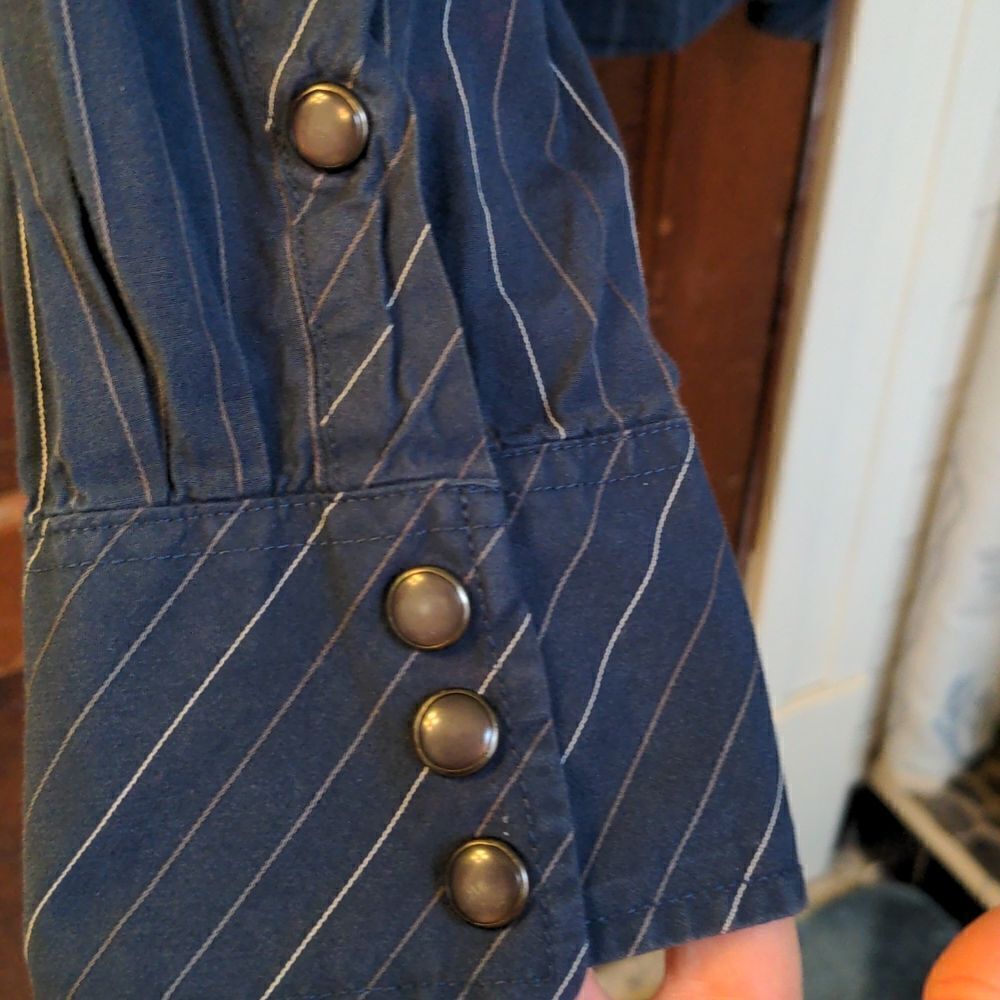 2/$20 Indigo Star Pin-Stripe Navy Blue Military Style Shirt Pearl Buttons Sz XL - Picture 6 of 12